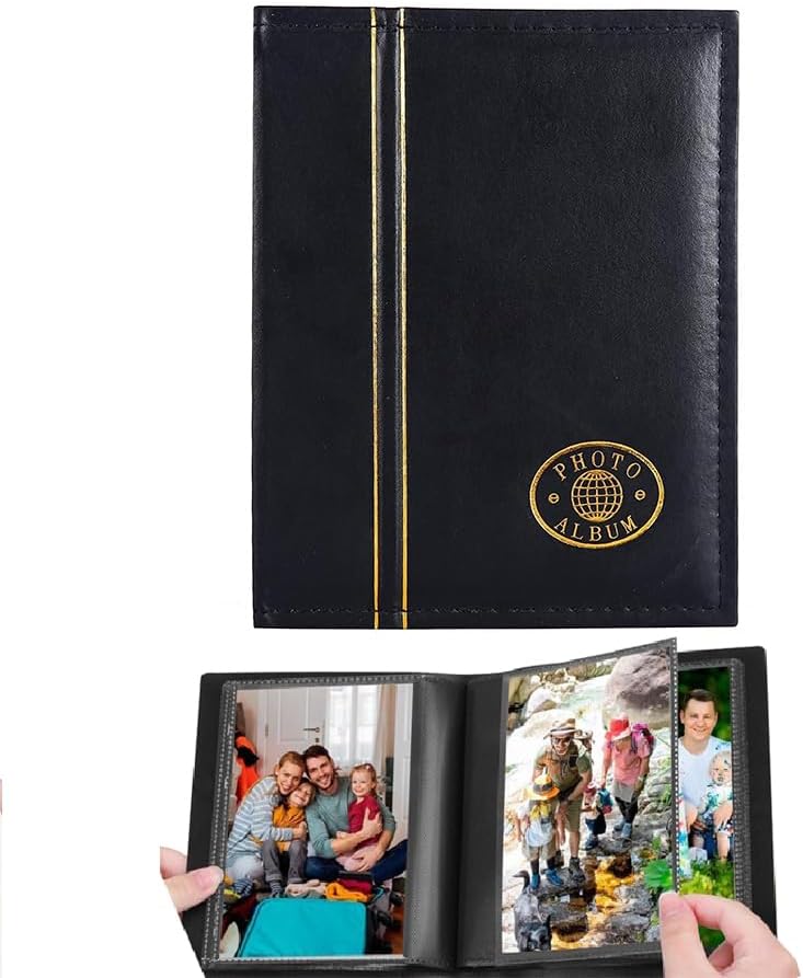 AZOFIA Photo Album 4x6 100 Photos Leather Cover Black Inner Page Big Capacity Pockets Memory Book for Family Baby Wedding Anniversary Birthday (Black, 100 Pockets) - Image 1